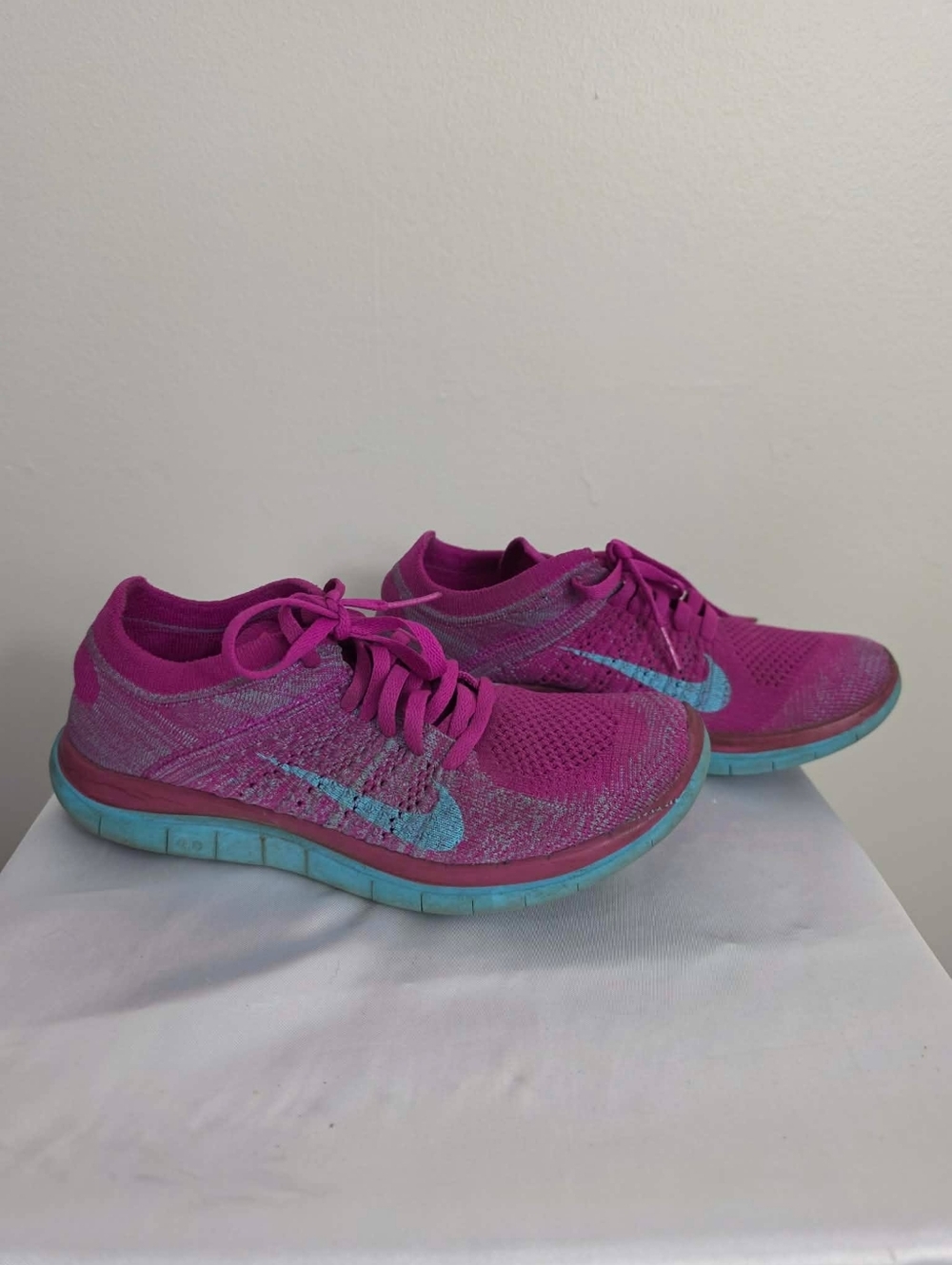 Nike Pink Knit Sneakers with Teal Swoosh